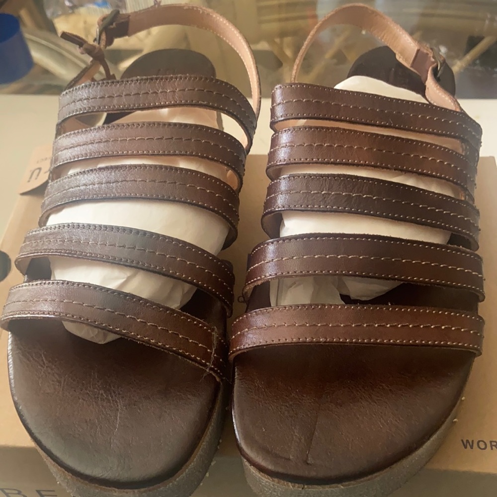 Bed Stu Brown Multi-Strap Leather Platform Sandals